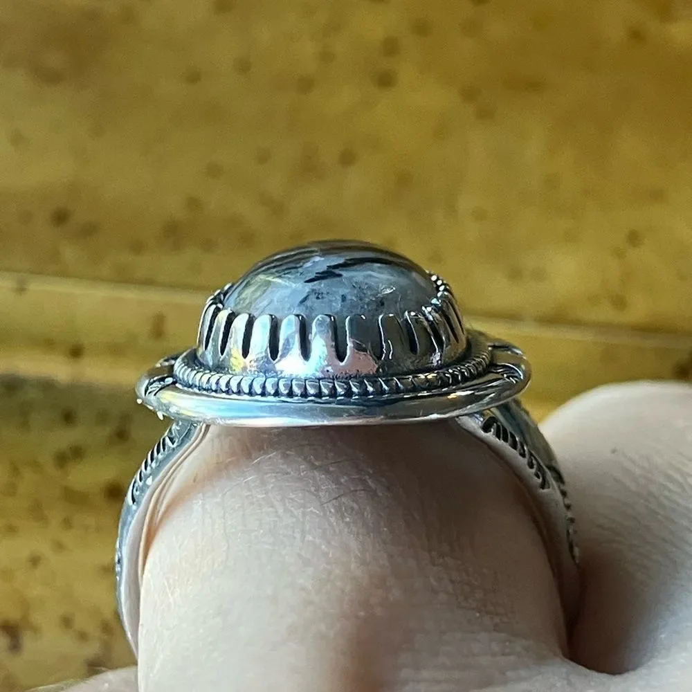 White Buffalo Sterling Silver Horseshoe Ring Size 8